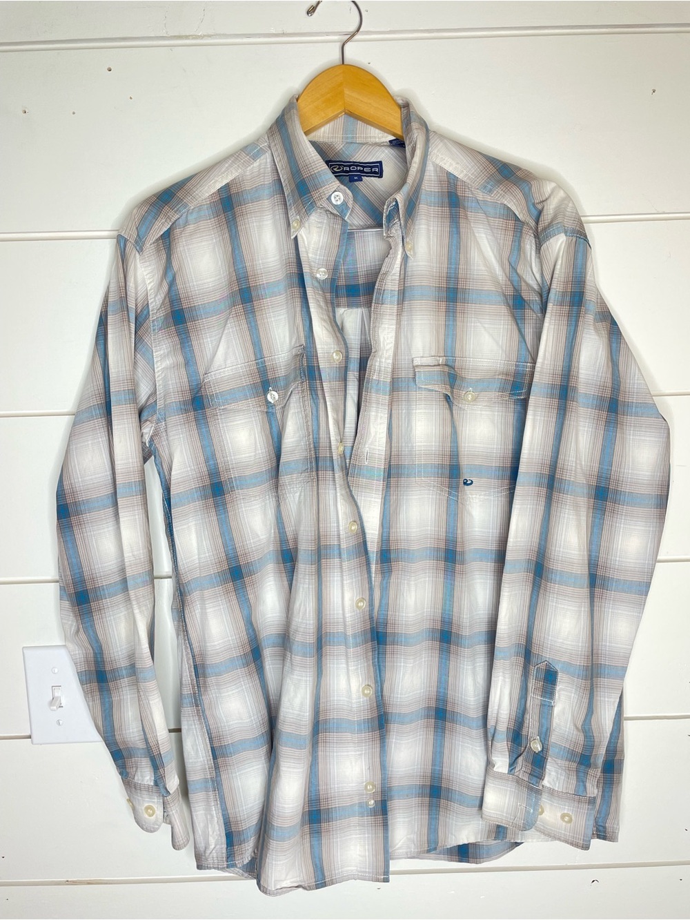 Roper Blue & White Plaid Button Down Long Sleeve Shirt Men's Size M